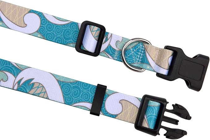 Dog Collar with Bohemia Floral Tribal Geometric Patterns - Soft Ethnic Style Collar Adjustable for Small Medium Large Dogs(Sea Wave,L)