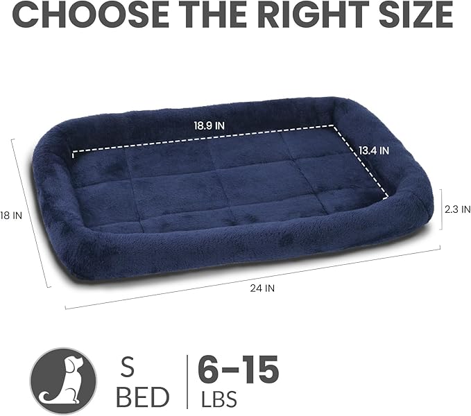Patas Lague Bolster Dog Bed for Small Dogs 24''x18'', Soft Warm Foam Pet Sofa Bed, Machine Washable Pet Cat Crate Mat for Small Breeds, Navy Blue