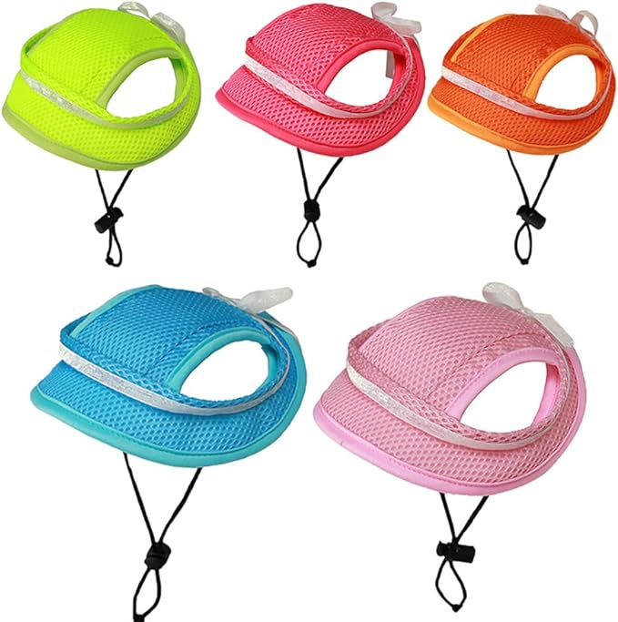 Round Brim Princess Hat Visor Hat Pet Dog Mesh Porous Sun Hat with Ear Holes for Small, Extra Small Dog Teddy, Pug, Chihuahua, Shih Tzu, Yorkshire Terriers, Papillon Pink with bowknit S