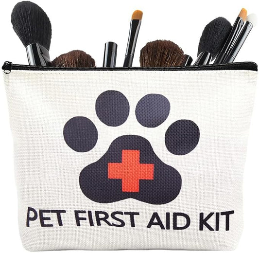 Empty Pet First Aid Kit Makeup Bag for Dog Puppy Owner Travel Medical Pill Med Bag Cavas First Aid Pouch Emergency Bag Adventure Medical Kit for Traveller Dog Person Toiletry Storage Pouch