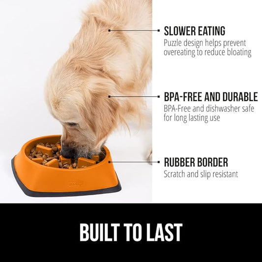 GORILLA GRIP Patented BPA Free Slow Feeder Dog Bowls, 4 Cup Interactive Puzzle Toy for Dogs and Cats Food Training Enrichment, Keeps Pets Busy and Prevents Puppy Overeating, Large Breeds, Orange