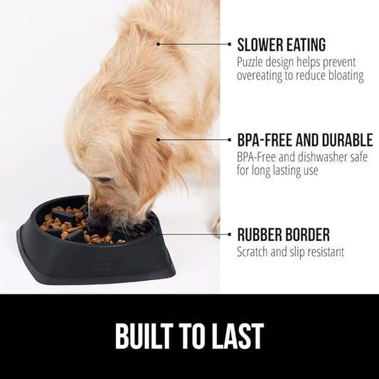 GORILLA GRIP Patented BPA Free Slow Feeder Dog Bowls, 4 Cup Interactive Puzzle Toy for Dogs and Cats Food Training Enrichment, Keeps Pets Busy and Prevents Puppy Overeating, Large Breeds, Black