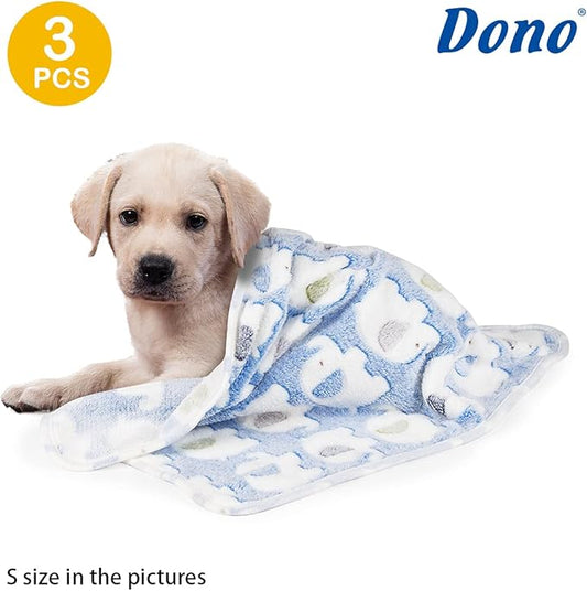Dono 1 Pack 3 Dog Blankets, Soft Fluffy Fleece Pet Blanket Warm Sleep Mat Paw Print Design Puppy Kitten Throw Blankets Doggy Blanket for Dogs