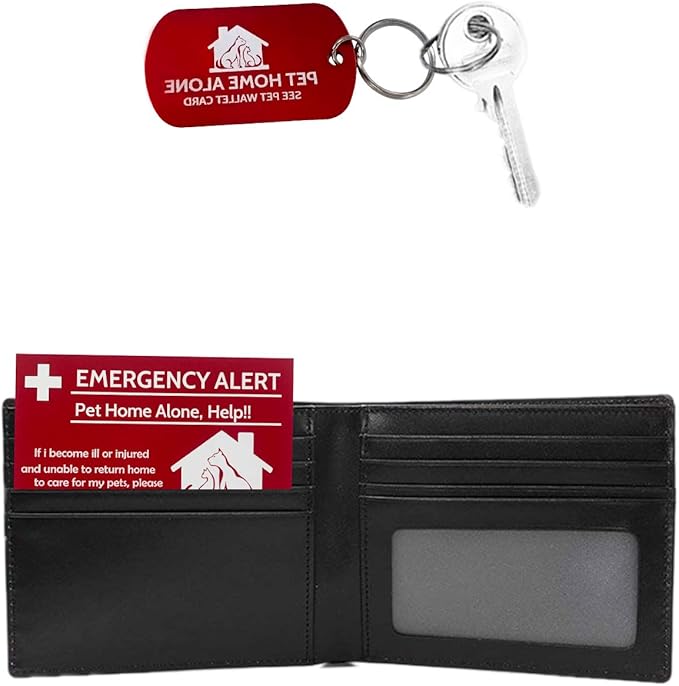 Pet Alert Sticker - Pet Inside Sticker,Safety Alert for Pets Inside,Save My pet in Case of Emergency,Rescue Pets Decal for House Window Door -4 Pack with Wallet Card & Key Tag