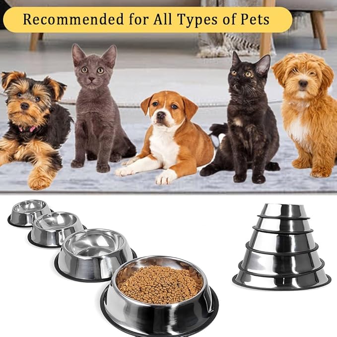Stainless Steel Dog Bowl, 4 Pack Metal Cat Bowls for Food and Water, Non-Slip Pet Feeding Dish Bowl with Rubber Base for Cats Puppy Small Medium Dogs