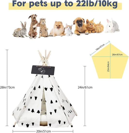 Luxury Pet Teepee Tent for Dogs, Cats & Rabbits Washable Pet House with Removable Cushion & Interactive Blackboard for Puppy Indoor Dog Cat Bed