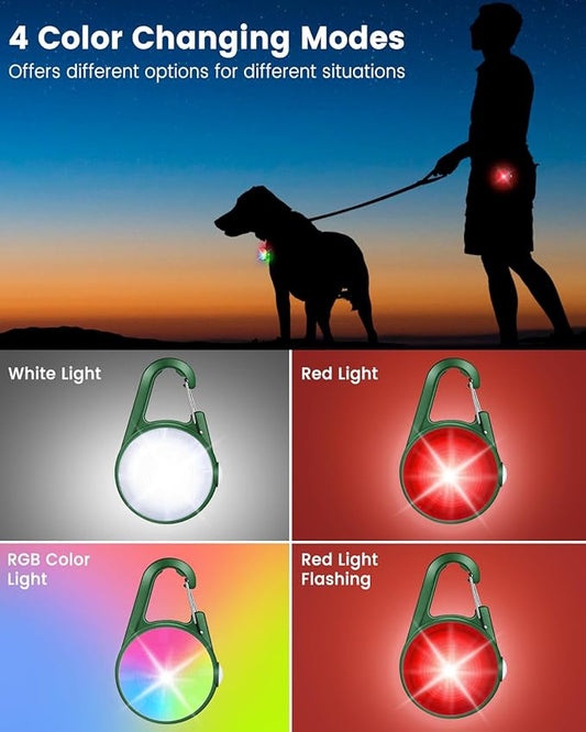 2 Pack Dog Collar Light, 4 Modes Clip On Dog Lights for Night Walking, Glow in The Dark LED Pet Collar Charm, Rechargeable Pet Camping Essentials for Nighttime Running, Cycling, Hiking(Army Green)