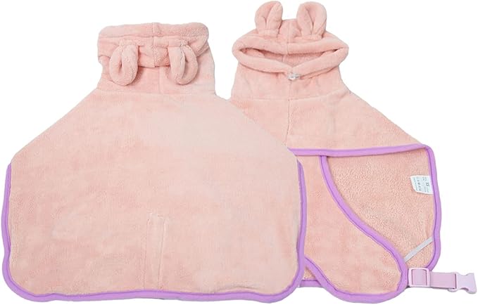 Dog Bathrobe, Microfiber Fast Drying Absorbent Hooded Bath Towel for Puppy Small Medium Large Dog Cat(Pink,S)