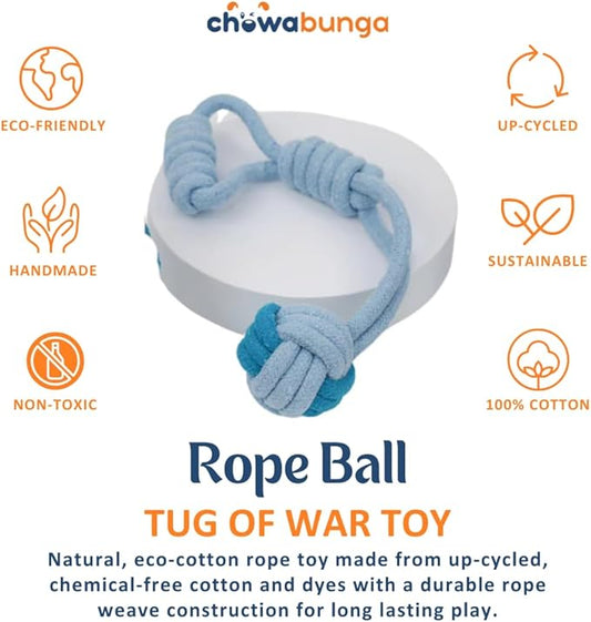 Tug of War Dog Toy 12 Inch Eco Cotton Interactive Dog Rope Toy with Grip Handle & Rope Tug Ball with Natural, Non-Toxic Dyes Tug Toy for Medium & Small Dogs