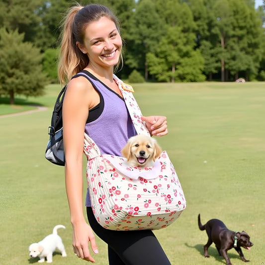 Floral Print Pet Carrier Bag for Small Dogs and Cats, 5-15 Lbs Pet Purse,Hands-Free Design Dog Purses(Red Floral, Small)