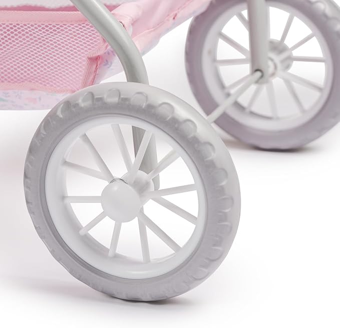 JC Toys - Berenguer Boutique | Deluxe Folding Pet Stroller | Pink Floral Collection | Removable Pet Carrier for Dolls and Plush | Ages 3+