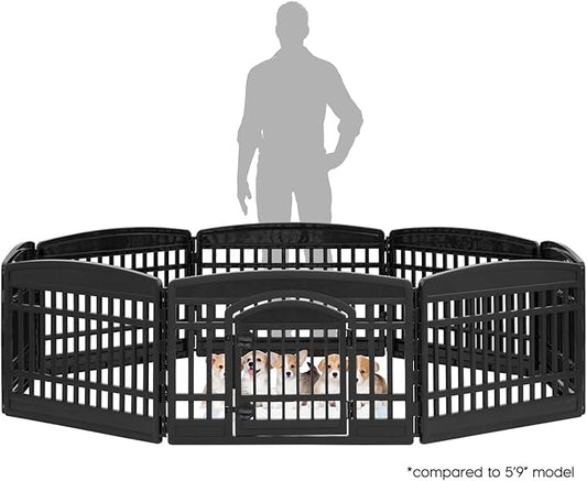 IRIS USA 24" Dog Playpen 8-Panel Pet Exercise Pen with Door Gate 83.5x83.5x24 Puppy Play Pen Indoor Outdoor Plastic Foldable Portable Pet Fence for Small Medium Dogs Puppies Multiple Pets Black