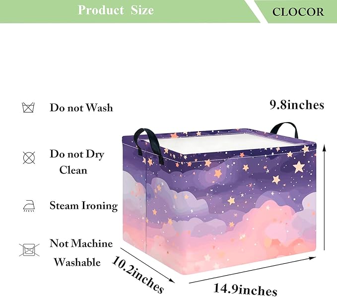CLOCOR Rectangular Storage Basket,Collapsible Cute Pattern Storage Bin,Waterproof Books Box with Handles,Gift Basket(Pink Sky)