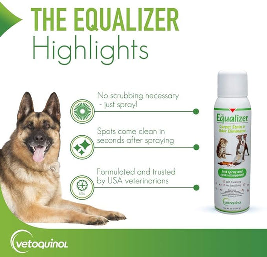 Vetoquinol Equalizer Pet Carpet Cleaner, Stain Remover & Odor Eliminator, Carpet Spot Cleaner, 20oz