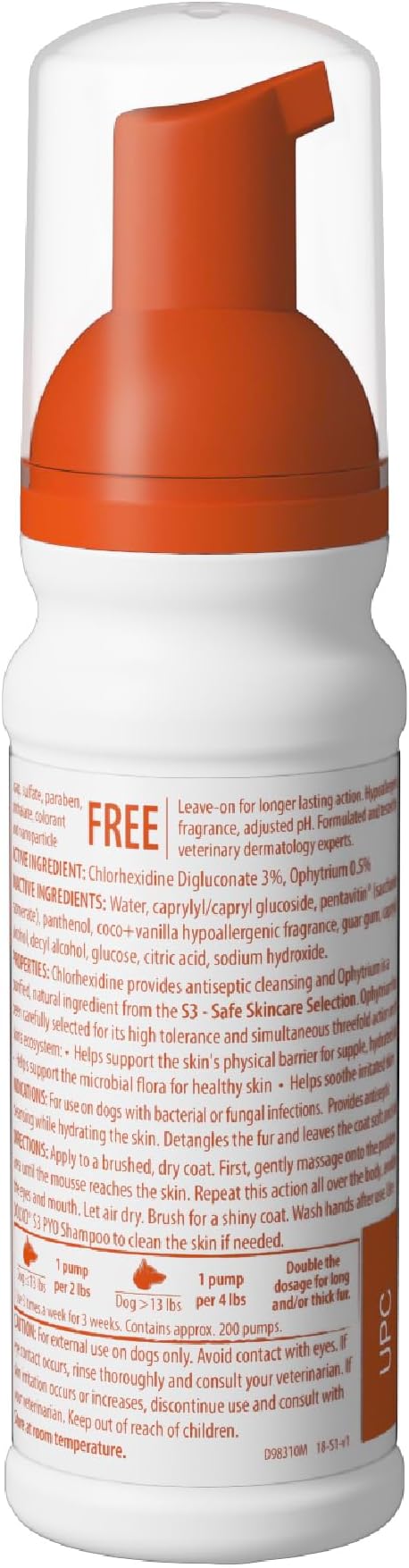 Douxo S3 Pyo Mousse, Contains 3% Chlorhexidine & 0.5% Ophytrium, Antiseptic & Hydrating, for Bacterial or Yeast Skin Infections, for Dogs, 5 fl. oz. (150mL)