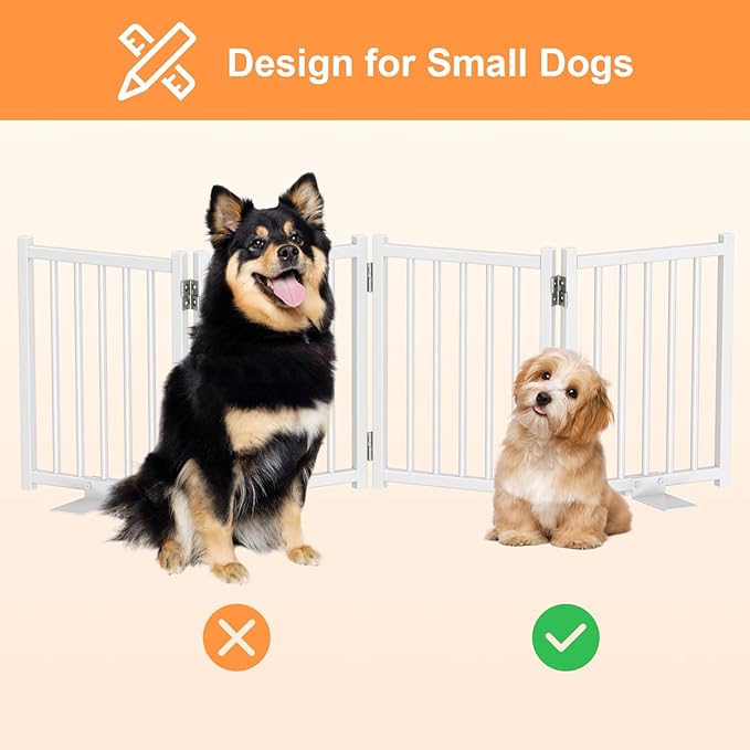 Snughome 2 Pack Short Dog Gate Indoor, 16" High Freestanding Small Dog Gates with Support Feet, Expand Up to 48’’ Wide Foldable Pet Gate for Doorway, 8 Panel Pet Door Pet Fence for Puppy, White