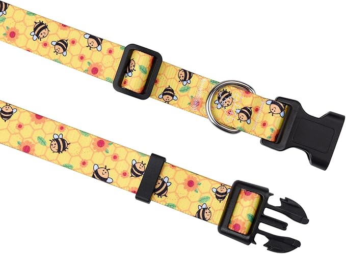 Dog Collar with Bohemia Floral Tribal Geometric Patterns - Soft Ethnic Style Collar Adjustable for Small Medium Large Dogs(Bee,S)
