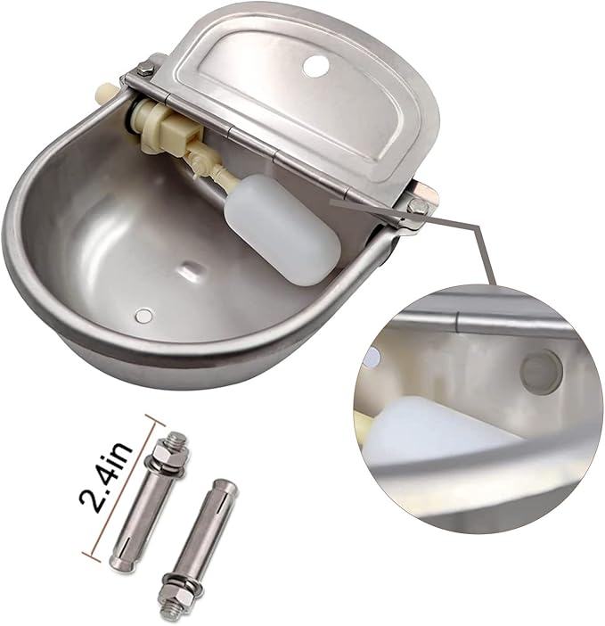 Automatic Water Bowl 304 Stainless Steel Pet Water Dispenser Dog, Feeder Waterer for Large Dogs with 40 Inch Steel Hose, 2 Float Valve, Copper Connector Adapter, 2 Bolts (with Drainage Hole)