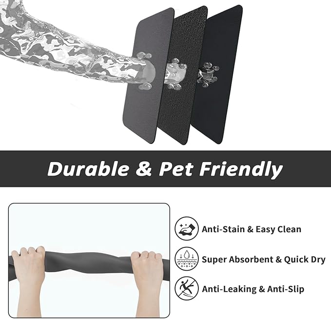 Dog Food Mat - Absorbent Cat Mat for Food and Water, No Stains Pet Feeding Bowl Mat, Easy to Clean Pet Placemats, Quick Dry Dog Water Dispenser Mat for Messy Drinkers | Dark Grey 12"x 19"