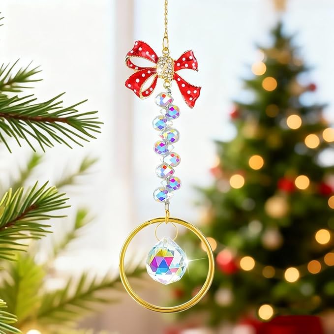 H&D HYALINE & DORA Crystal Suncatcher Rhinestones Bow-Knot Pendant Garden Sun Catcher Crystals Hanging Decor for Windows Christmas Home
