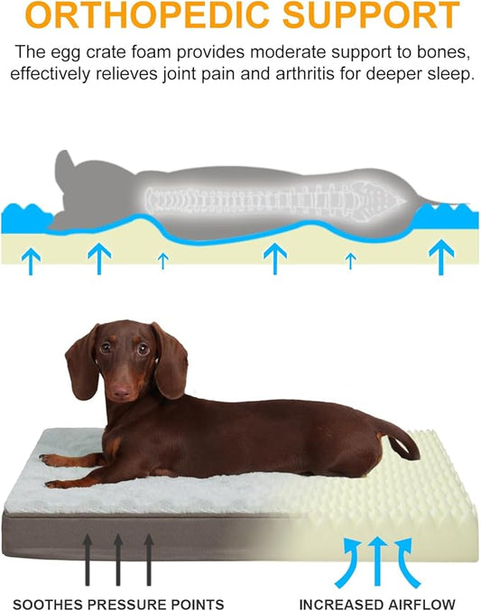 KSIIA Orthopedic Dog Crate Bed Waterproof Dog beds for Small Dogs Deluxe Plush Washable Pet Mat with Egg Crate Foam & Removable Cover, 21 x 13 Inch, Gray