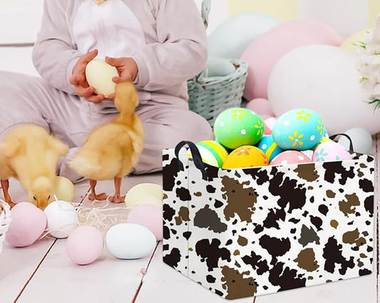 HIYAGON Rectangular Easter Cow Basket - Kids Baby Storage Bin Toy Organizer Box for Boys Room Decor