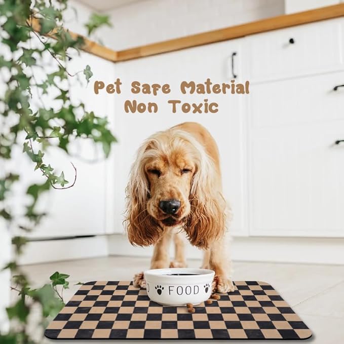 Dog Food Mats for Floors Waterproof, Pet Water Bowl Mats Pet Feeding Absorbent Placemats Plaid 24 * 32 inch
