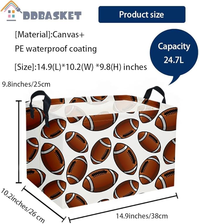 Rectangular Football Baskets Kids Storage Bins Baby Boy Basket Kids Toy Storage Bin Organizer Box Football Room Decor for Home(Football Basket)