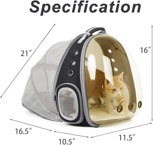 Expandable Backpack to Carry Cat, Fit up to 12 lbs, Space Capsule Astronaut Polarized Tinted Brown Bubble Window Pet Backpack Carrier for Kitten Bunny and Small Puppy Vet Visit