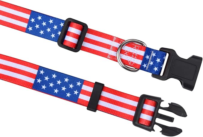 American Flag Dog Collar - Patriotic, US Flag Pattern, Star & Stripes, Fourth of July Dog Collar, Adjustable for Small Medium Large Dogs(Classic US,M)