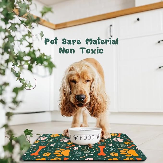 Dog Food Mats for Floors Waterproof, Dog Cat Water Bowl Mats Pet Feeding Absorbent Mat Dog Cat Pet Placemats for Food and Water Bone 24 * 32 inch