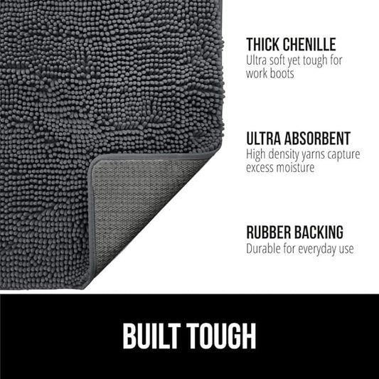 GORILLA GRIP SoakSTOPPER Dog Door Mat, 36x24 Machine Washable Rug Absorbent Doormat Captures Moisture Mud Dirt, Quick Dry Soft Chenille Entryway Rugs Indoor Entrance Mats for Dog Paws, Charcoal