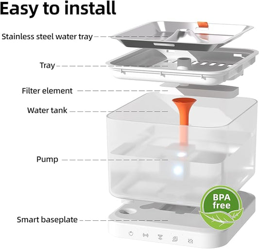Wireless Cat Water Fountain,Cat Water Fountain 3L/101oz Large Capacity Battery Operated Pet Water Fountain Indoor with Motion Sensor for Cats Dogs BPA-Free