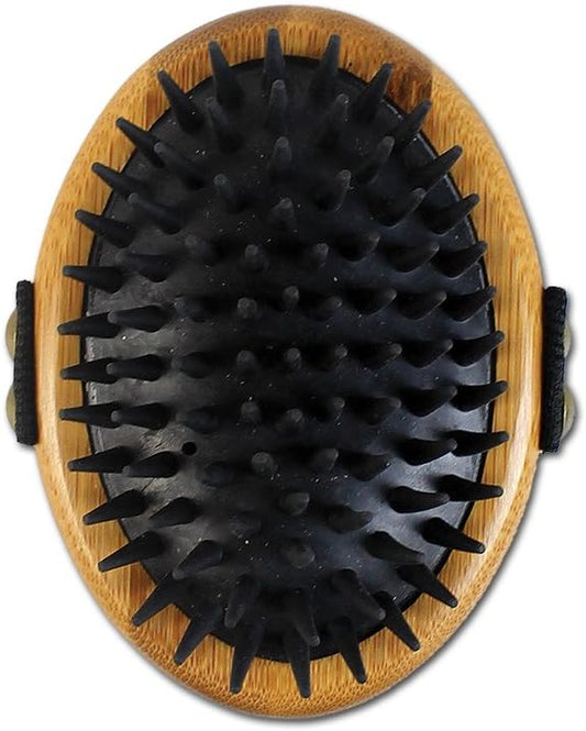 Bamboo Groom Curry Brush with Rubber Bristles for Pets