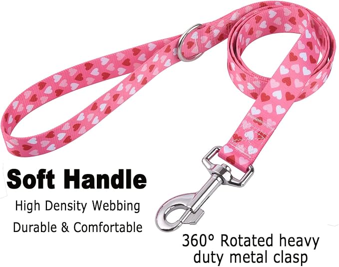 Dog Collar and Leash Set - Adjustable Heart Dog Collar - Love Theme - Perfect for Small Medium Large Dogs(Pink Heart Set,XS)