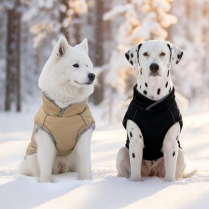 Dog Coat, Warm Dog Winter Coat for Medium Dogs, Waterproof Jacket with Adjustable Buckle & Velcro, Reflective Turtleneck Cold Weather Coats, Pet Fleece Vest Snow Jacket (Black, L)