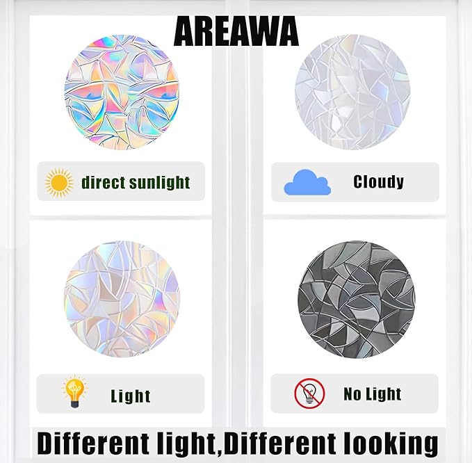 18 Pieces Cat Moon and Star Window Clings - Anti-Collision Decals to Save Birds from Glass Collisions,Non Adhesive, Reusable Rainbow Stickers