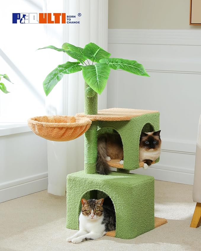 PEQULTI 31" Cat Tree for Indoor Cats, Multi-Level Cat Tower with Cozy Cat Condo Clearance Prime, Green