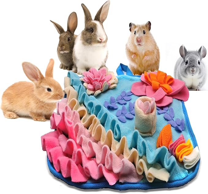 Rabbit Foraging Mat,Bunny Snuffle Mat for Small Animals Puzzle Toys Pets Interactive Feeding Mat for Guinea Pigs Hedgehog Chinchilla Puppies (Pink, S)