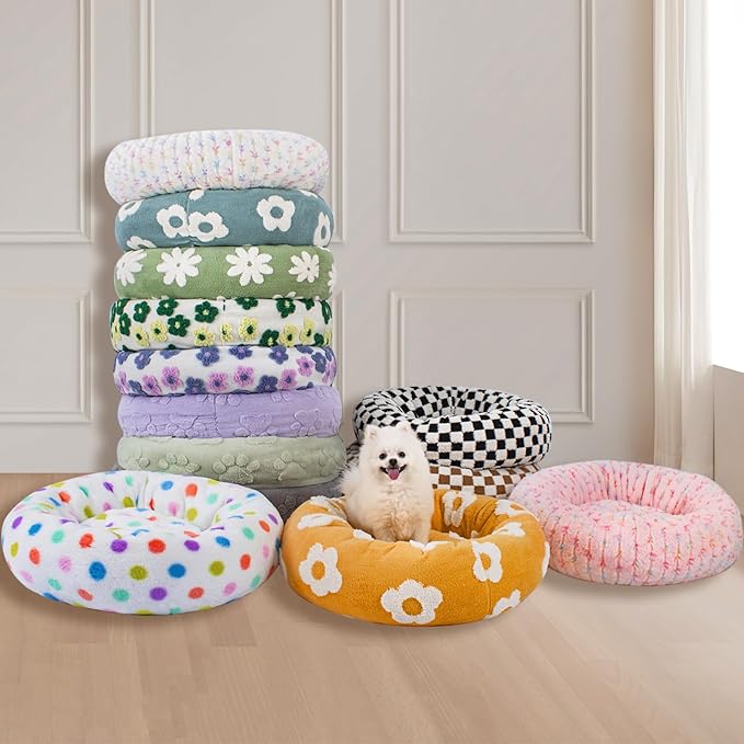 23 Inch Calming Dog Bed for Small Dogs Cats, Kitty Puppy Round Anti-Anxiety Warm Bed, Soft Cozy Anti-Slip Donut Washable Pet Bed, Fits up to 30 lbs Pets