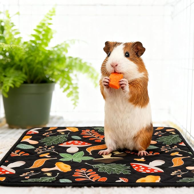 Homimp 4 Pcs Guinea Pig Pee Pads,Self Heating Guinea Pig Bed Pads for Winter Keep Warm,Washable&Anti Slip Small Animal Beds for Indoor Rabbit Hamster Squirrel Hedgehog Chinchilla Ferret,Black 12"x12"