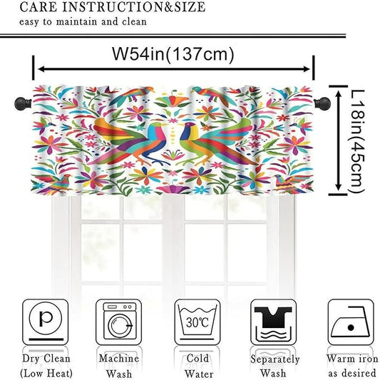 Mexico Valance Curtains Colorful Pigeons Pheasant Pattern Window Treatment Valances Short Curtains Rod Pocket Drape for Dining Room Home Kitchen Decor, 54x18inch