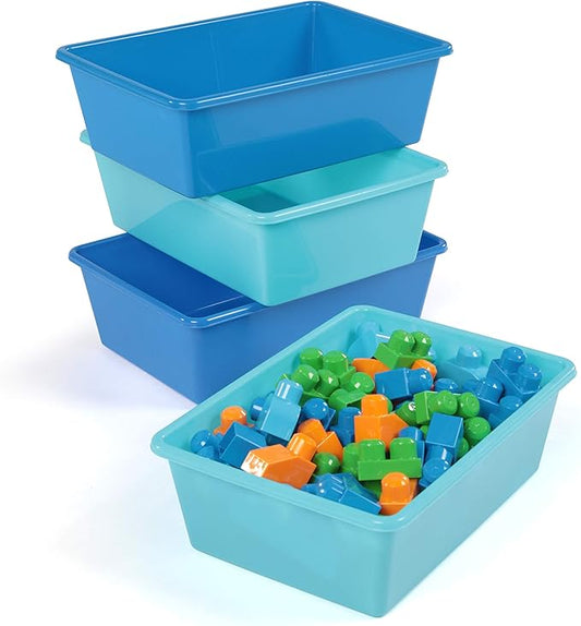 Humble Crew Toy Storage Bins for Kids, Set of 4, Navy/Teal, Large - Sturdy, Colorful Plastic Storage Bins for Classroom, Playroom, Nursery, and More - Premium Toddlers Toy Organizer Bins