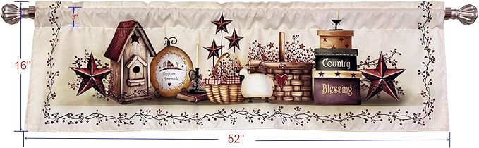 Country Stars Farmhouse Window Curtain Valance Boho for Decorative Privacy Rod Pocket 52 X 16 Inches
