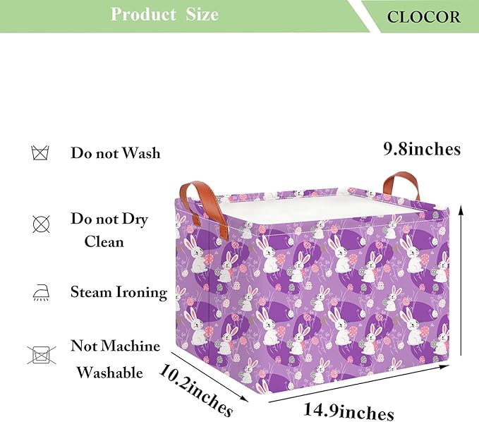 CLOCOR Rectangular Storage Basket Empty,Gift Basket,Waterproof Storage Bin with Handles,Room Decor(Purple Easter)