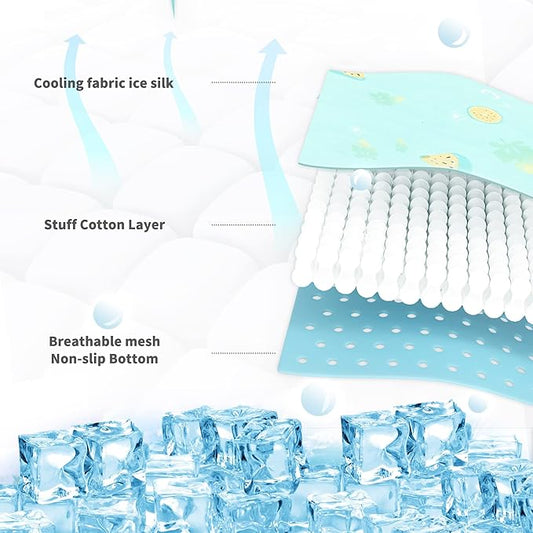 NWK Pack of 4 Pet Cooling Mat - Ice Silk Cooling Mat for Dogs & Cats Portable & Washable Pet Cooling Blanket, Car Seats, Beds for Summer (4pcs, Green Fruit, 27’’ X 20’’ X 0.3)