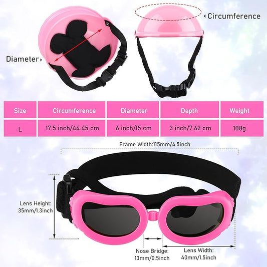 Frienda Dog Helmet and Goggles, UV Protection Doggy Sunglasses and 4 Inch Padded Puppy Motorcycle Helmet Adorable Dog Goggles with Adjustable Belt for Small Dogs Puppy Riding(Pink,L)