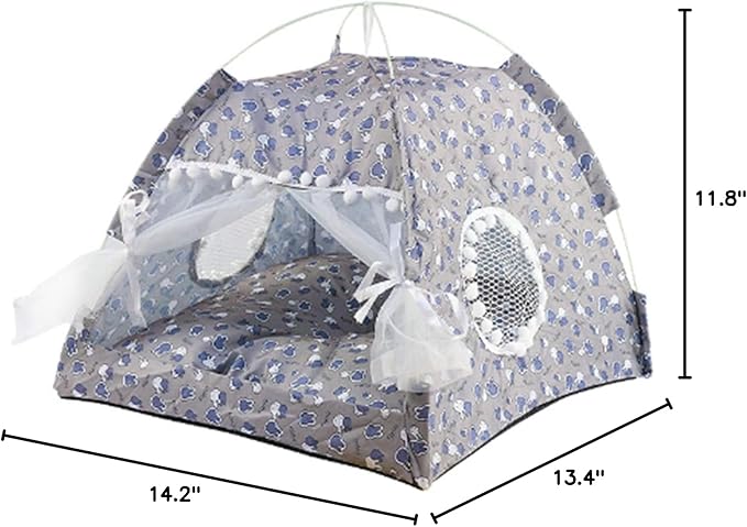 Indoor Pet Tent with Mesh Door Window, Cat & Dog Tent House, Washable Soft Warm & Non-Slip, All Seasons (Gray)