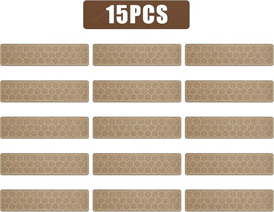 15 Pack 8 "X 30" Non-Slip Carpet Stair Treads for Indoor Wooden Steps, Made of Polyester and Reusable Adhesive, Suitable for Kids Elders and Pets(Beige Hexagon)