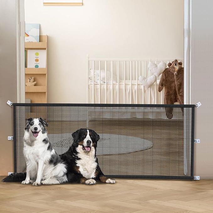 Magic Mesh Dog Gate for Doorways – Indoor Pet Gate 30"x70" for Kitchen, Stairs, Hallway, Fits 64–66" Wide Openings